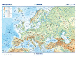 Příruční mapa EVROPA - reliéf a povrch / státy a území